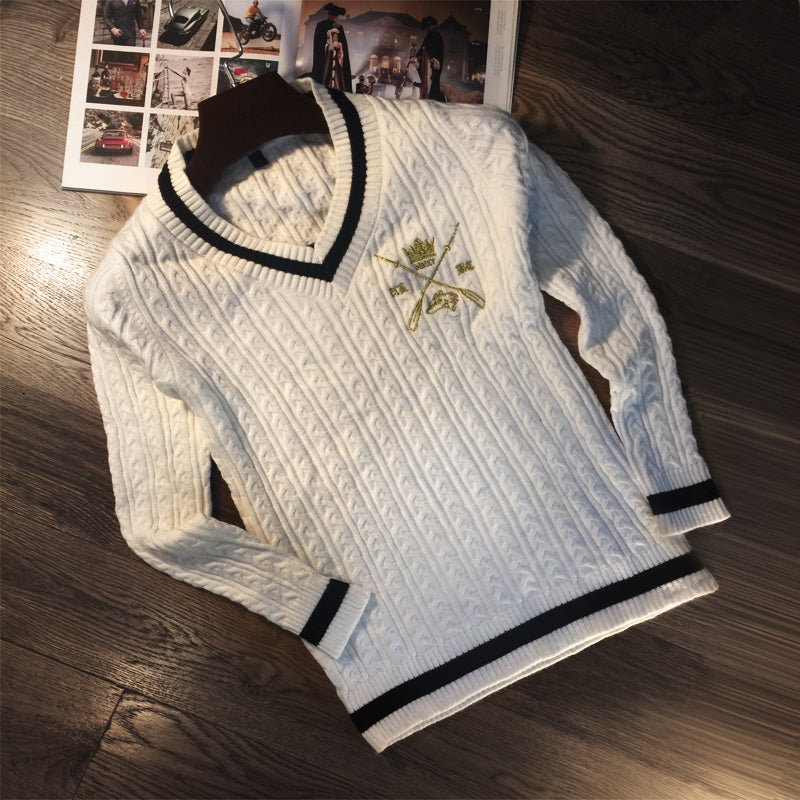 Embroidered Crossed Oar White Sweater